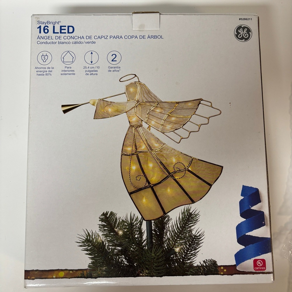 GE StayBright 16 LED Angel Christmas Tree Topper Warm‎ White 10" Preowned